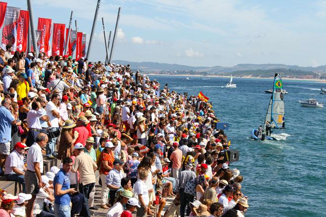 Grael and Kunze celebrate winning 49erFX gold in front of thousands. © ISAF 